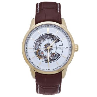 Heritor Davies 44 mm Semi-Skeleton Leather-Band Watch