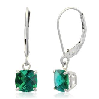 MAX + STONE Solid 10K Yellow, White or Rose Gold 6mm Cushion Cut Gemstone Dangle Earrings