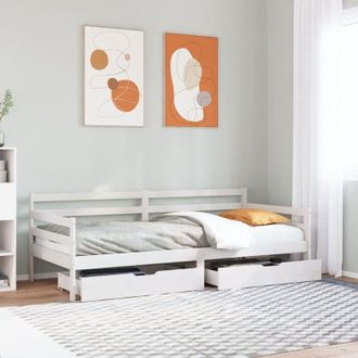 vidaXL Sof&aacute; Cama Con Cajones Madera Maciza De Pino Blanca 90x190 Cm Vidaxl