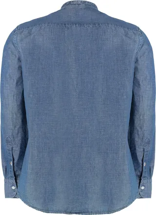 Bastoncino Mens Denim Cotton Shirt With Asymmetric Hem