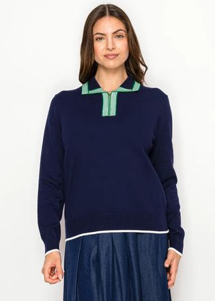 YAL New York Navy Knit Sweater with Contrast Collar