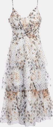 Notte By Marchesa White Printed Tulle Tiered Midi Dress