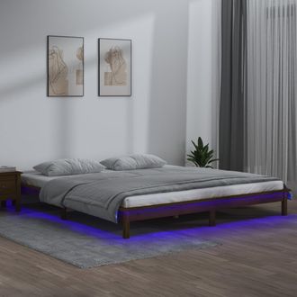 Berkfield Home LED Bed Frame Honey Brown 140x200 cm Solid Wood