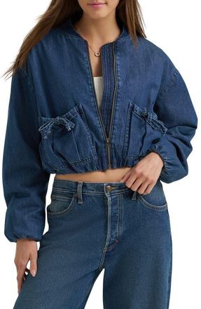 Lee Oversize Bubble Hem Denim Bomber Jacket in Mid Pacific at Nordstrom, Size Xx-Large