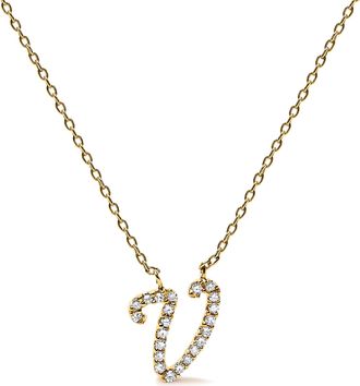 House of Brilliance 10K Gold Diamond Accent A-Z Initial Script Style Pendant Necklace