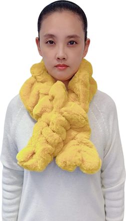 Lina & Lily Elastic Ruffle Faux Fur Womens Winter Pull-through Scarf Neck Warmer (Mustard Yellow)