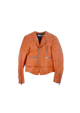 Balenciaga Orange Leather Biker Jacket Size S