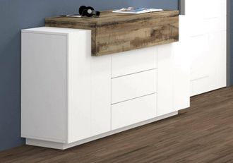 Dmora Dmora - Aparador Dismajl, Aparador De Cocina Con 3 Puertas Y 3 Cajones, Buffet De Sal&oacute;n, 100% Made In Italy, Cm 160x45h86, Blanco Brillo Y Arce