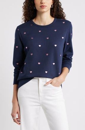 Caslon Foil Heart Print Sweatshirt in Navy Still Foil Mini Heart at Nordstrom Rack, Size Medium