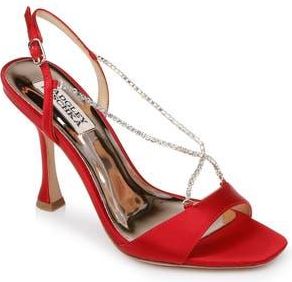 Badgley Mischka Neville Jeweled Strap Sandal in Red Satin at Nordstrom Rack, Size 5.5