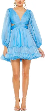 Mac Duggal Long Sleeve Chiffon Cut Out Mini Dress
