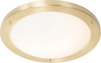 QAZQA Qazqa Moderno Plaf&oacute;n Moderno Dorado 41 Cm Ip44 - Yuma Acero /vidrio Redonda Adecuado Para Led Max. 2 X 40 Watt