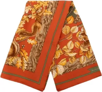 Herm&egrave;s Pre-owned Scarves, female, Orange, Size: ONE SIZE Pre-owned Silk Scarf