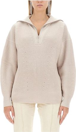 Isabel Marant Benny Half-zip Jumper - female - Marant &eacute;toile - V-neck Knitwear - Beige - XL - Knitwear