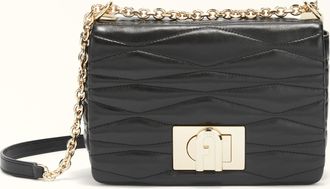 Furla 1927 Borsa A Tracolla S Nero Nero Nappa Di Pelle Di Vitello Di Lusso Trapuntata Dattero Donna