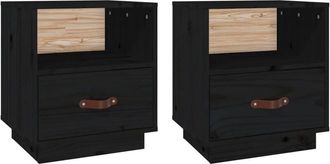 vidaXL Vidaxl - Mesitas De Noche 2 Uds Madera Maciza De Pino Negro 40x34x45 Cm