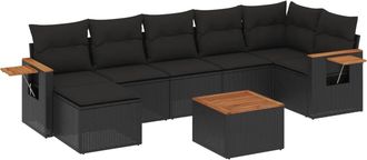 vidaXL Set De Sof&aacute;s De Jard&iacute;n 8 Piezas Y Cojines Rat&aacute;n Sint&eacute;tico Negro Vidaxl