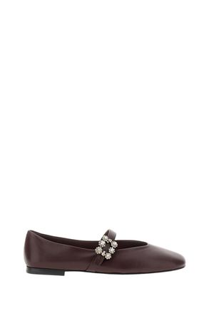 Roger Vivier Red Crystal Embellished Pointed-Toe Leather Flats