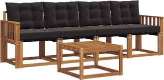 vidaXL Conjunto De Sof&aacute;s De Exterior 5 Uds. Natural Y Negro Vidaxl