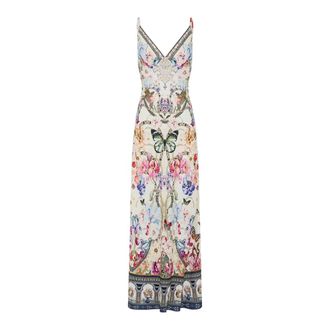 Camilla V-hals Lange Bias Slip Dress Monserrate Magic - Dames - Jurken - Veelkleurig - Maat: XS Linnen