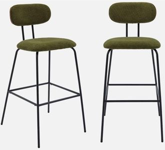 Sweeek Sweeek - Set di 2 sgabelli da bar legno curvato tinto noce e tessuto idrorepellente gambe in metallo nero