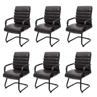 Hhg [nunca Usado] Lote De 6 Sillones De Conferencia Hhg-841, Silla De Comedor Basculante Vintage Aspecto Ante Metal Mvg, Imitaci&oacute;n Cuero Negro