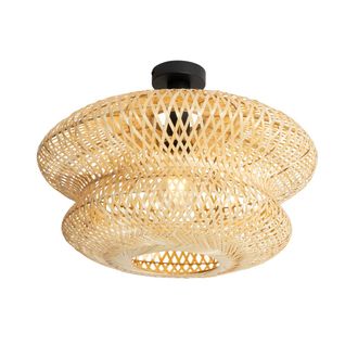 QAZQA Qazqa Oriental L&aacute;mpara De Techo De Bamb&uacute; Oriental - Ostrava Doble Bamb&uacute; /met&aacute;lica Redonda Adecuado Para Led Max. 1 X 15 Watt