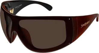 Saint Laurent Sunglasses, female, Brown, Size: ONE SIZE Oversized Aviator Shield Sunglasses