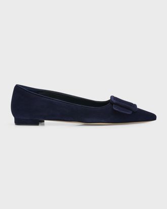 Manolo Blahnik Maysale Suede Buckle Ballerina Flats