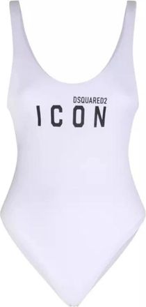 Dsquared2 White Logo One-Piece Badpak - Dames - Badpakken - Wit - M - Badmode