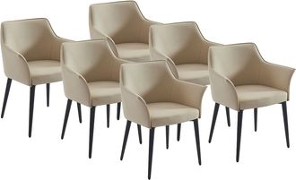 Vente-Unique Lote de 6 sillas con reposabrazos de cuero sint&eacute;tico y metal negro - Beige - MIALOV