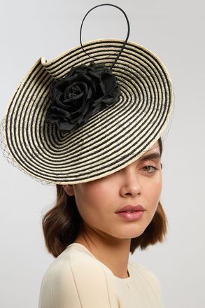 Karen Millen Womens Asymmetric Flower & Quill Fascinator - Black Straw - One Size