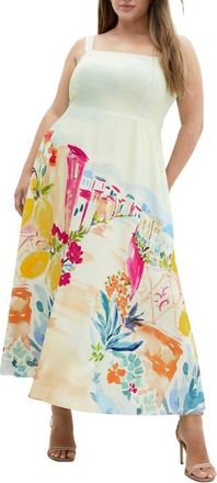 City Chic Sorrento Placed Print Midi Sundress in Sorrento Summer at Nordstrom, Size Xxxs