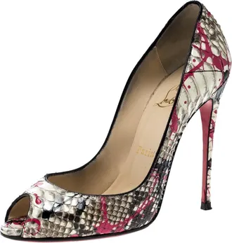 Christian Louboutin Paint Splatter Python Peep-Toe Pumps Size 36.5