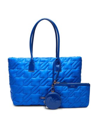 Anne Klein Tote Bag with Pouch Womens Blue Quilted Slip Pocket Handbag FROG410