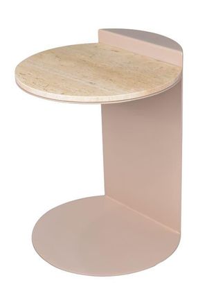 Jonathan Y Designs Evelyn Modern Round Marble C-Shaped End Table, Iron Frame Sofa Side Snack Table for Living Room or Bedroom in Beige/pink Beige at Nordstrom