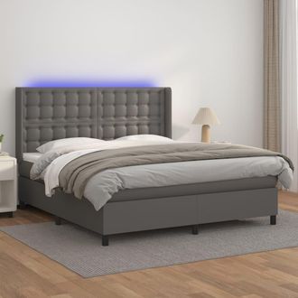 vidaXL Cama Box Spring Colch&oacute;n Y Led Cuero Sint&eacute;tico Gris 160x200 Cm Vidaxl
