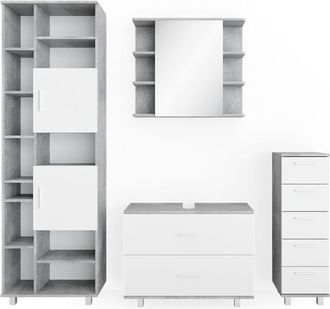 Vicco Conjunto De Muebles De Ba&ntilde;o Ilias, Hormig&oacute;n/blanco, 4 Piezas
