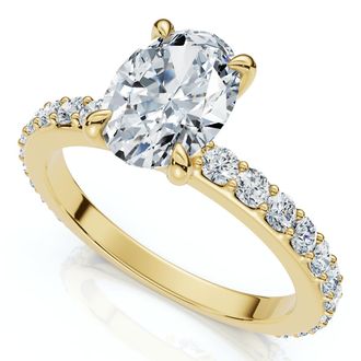 Pompeii3 1 1/2Ct Oval Diamond Engagement Side Stone Ring Gold Lab Grown