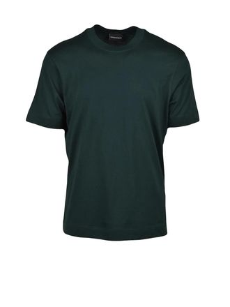 Emporio Armani Deep Green Cotton T-Shirt With Perforated Detailing