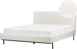 Beliani Modern Fabric Boucle Upholstered with Headboard eu King Size Bed Frame 5ft3 Off White Slatted Corio