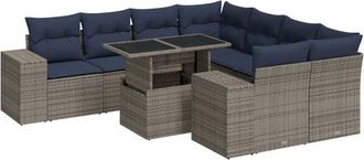 vidaXL 9 Piece Garden Sofa Set with Cushions Grey Poly Rattan Acacia Vidaxl