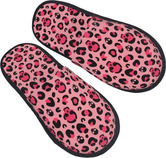 Generic Fuzzy Slippers Skull Leopard Print Pink Cute Non-Slip Cotton Slippers Reusable Anti-Slide Slipper For Indoor Guest Room Ladies M