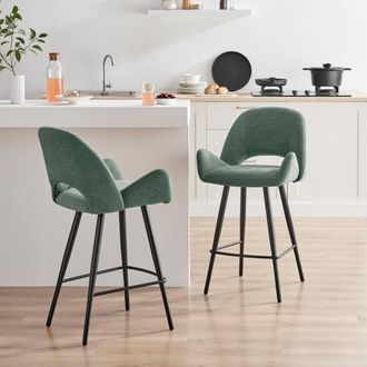 Furniturebox 2x Layla Green Fabric Bar Chairs