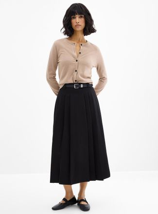 Icone Womens Belted pleated maxi skirt