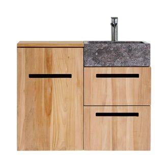 Tikamoon Mueble de ba&ntilde;o de teca maciza y m&aacute;rmol de 85 cm