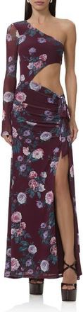 AFRM Shai Cutout One-Shoulder Maxi Dress in Cabernet Bouquet at Nordstrom, Size X-Large