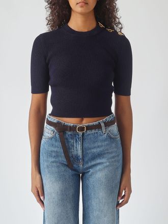 Elisabetta Franchi Top cropped in viscosa a coste con occhielli metallici