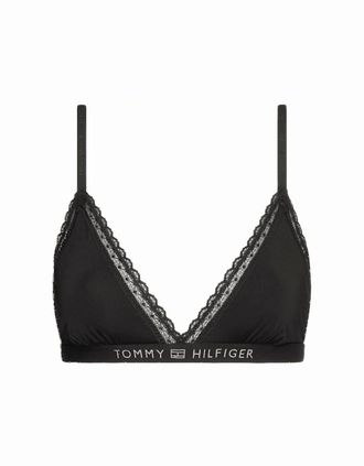 Tommy Hilfiger Womens TH Tonal Logo Lace Unlined Triangle Bra, Black - Size: XL