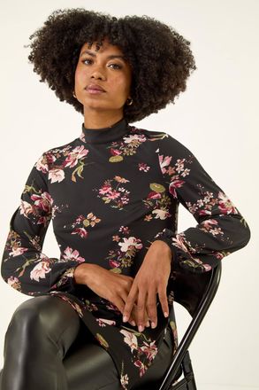 Roman Floral High Neck Tunic Top